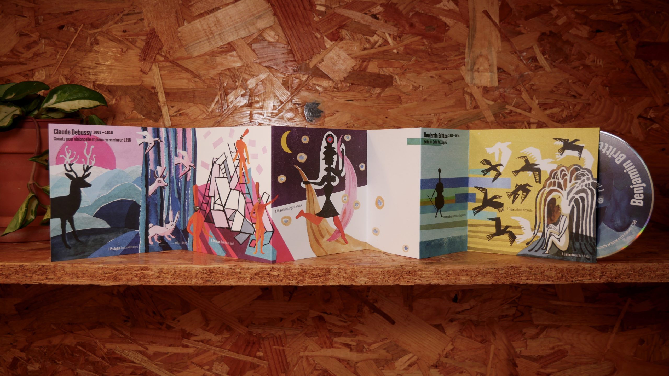 Leporello vol. 1 — Debussy & Britten Illustraties: Olivia Ettema Vormgeving: Anke Boeren Opnames: Pieter de Koe (cello) & Rik Kuppen (piano) Opnameleiding en mix: Lilita Dunska